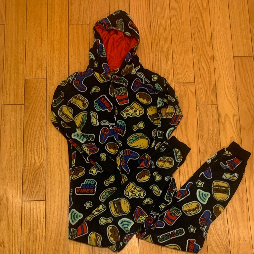 Kids Black Hooded One Piece with Colorful Print